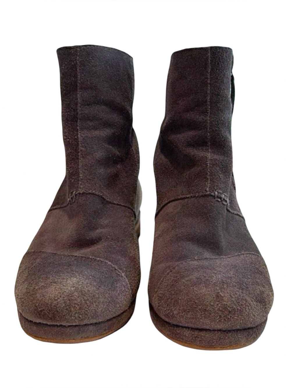 TOMS Women's Suede Ankle Booties | Brown Taupe | Side Zip | Hidden Heel | 9.5
